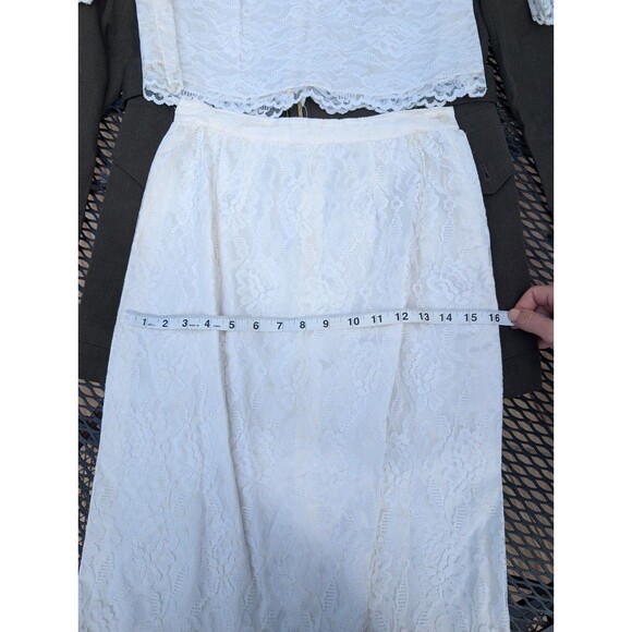 Vintage 1950s Wedding Two Piece Set Lace Handmade Small Ivory Top Skirt Suit - Picture 12 of 13